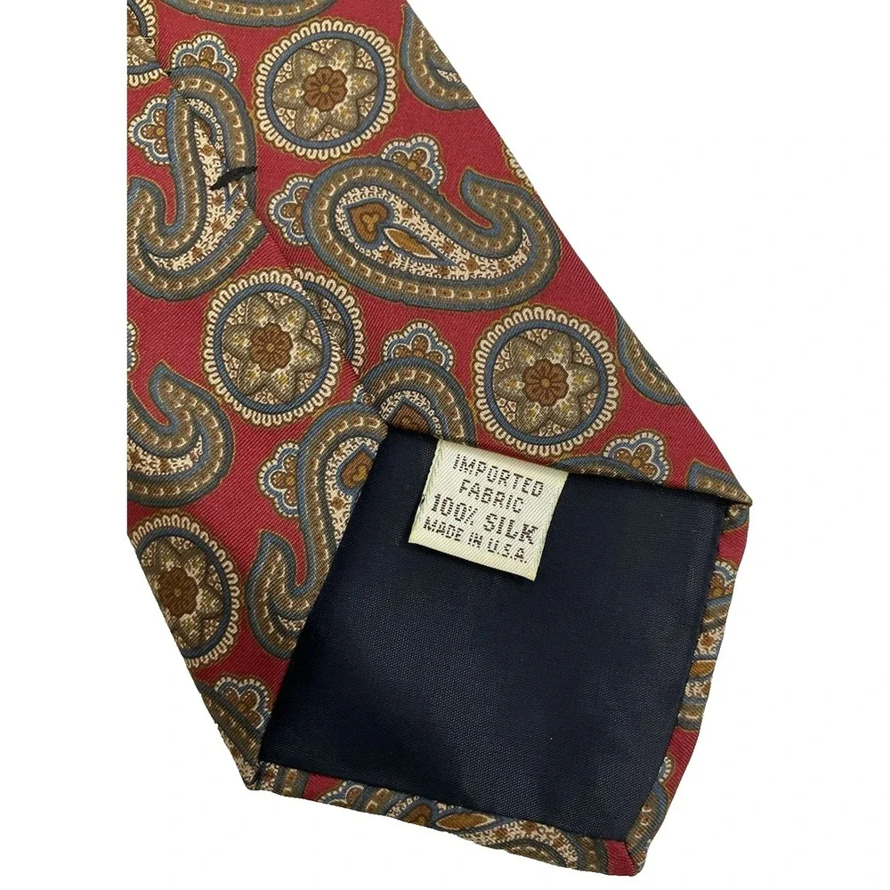 Vintage Mens Silk Tie Lot of 5 Burgundy Red Paisley Geometric Bill Blass 4